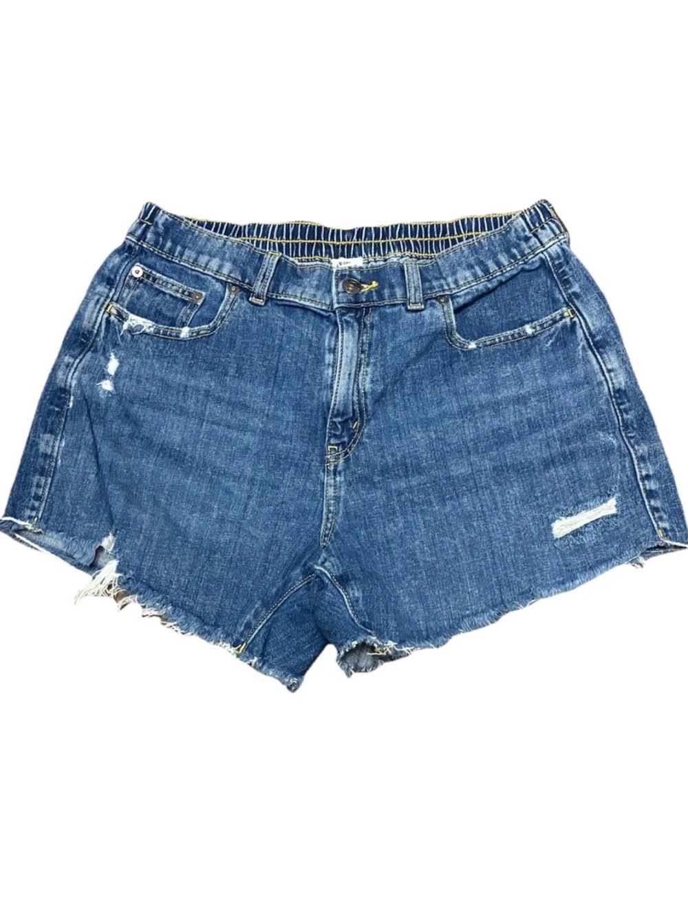 Aerie Distressed Denim Shorts Medium Blue Frayed Cut Off Mid Rise